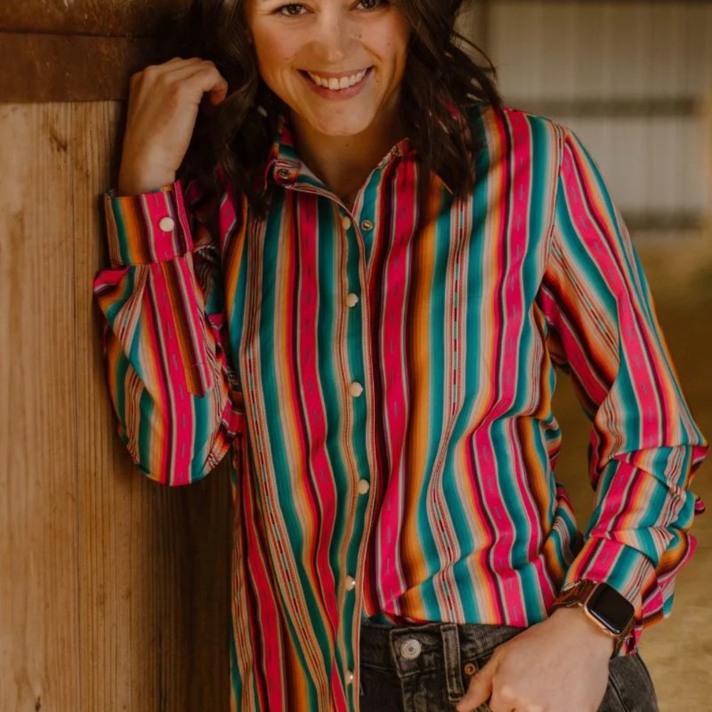 Feel the Sunset Top  Striped Button-Up Shirt